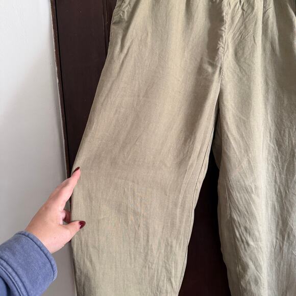 QUINCE | 100% Linen Relaxed Fit Tapered Ankle Pull on pants Tan Khaki | Large - Picture 3 of 7
